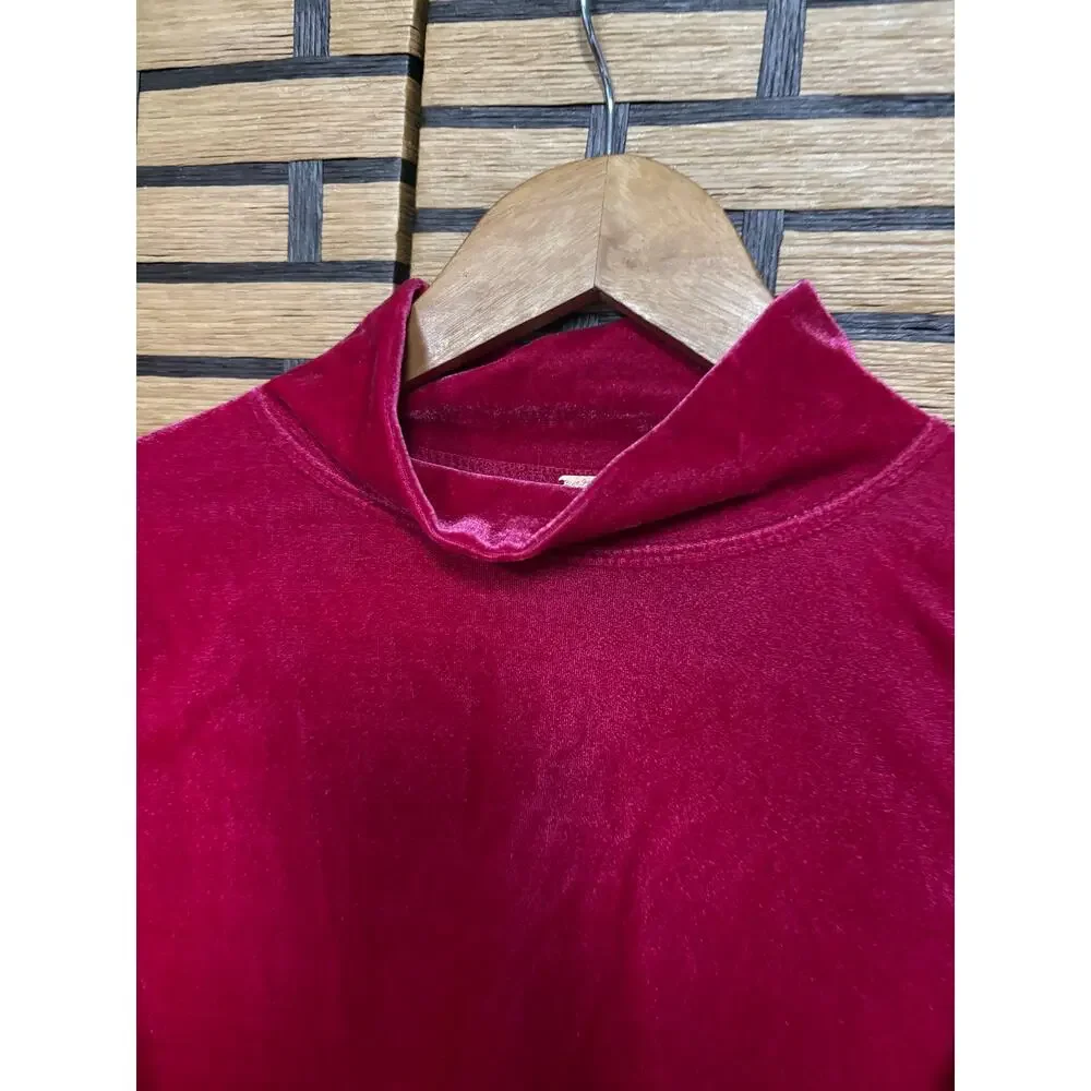 Free People‎ Pink Velvet Puff Sleeve Mock Neck Top Size Small